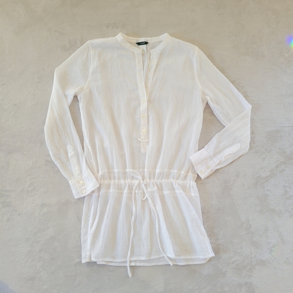J Crew Ivory Long Tie Waist Tunic Gauzy Cotton Small
